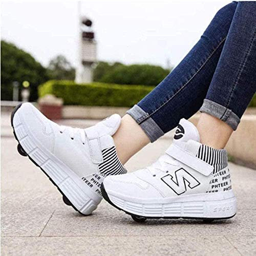 Rollschuhe Schuhe Mit Rollen 2-in-1 Kinder Skateschuhe Turnschuhe,White-41