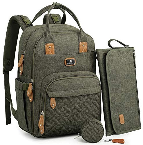 Dikaslon Wickeltasche Rucksack – Großer Wickelrucksack mit viel Stauraum, Wickeltasche groß mit Schnullerhalter, Wickelauflage & Kinderwagengurten – für Mama & Papa (Armeegrün, Einheitsgröße)