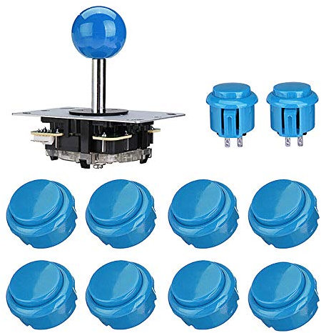 SagaSave Kit de pièces de jeu d'arcade à monter soi-même, manette de jeu pour PC avec 1 manette d'arcade et 10 boutons d'arcade – Bleu