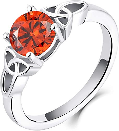 YL Keltischer Ring 925 Sterling Silber Januar Geburtsstein Granat Zirkonia Solitaire Ring Verlobungs-Ehering für Brautfrauen Women(Größe 50）