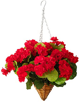 Beautiful Home And Outdoor Decoration Chain Hanging Wicker Cone Hand-woven Basket For DIY Silk Artificial Big Red Begonia Flowers