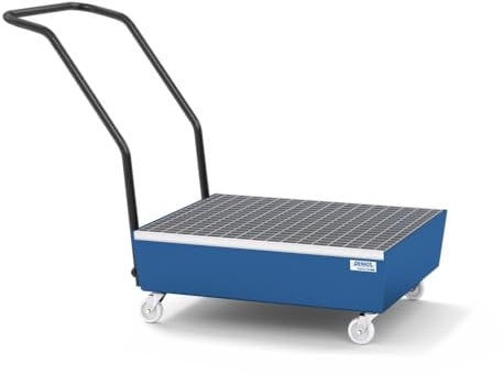 Fahrbare Auffangwanne classic-line aus Stahl für 2 Fässer à 60 l, lackiert, m. Gitterrost