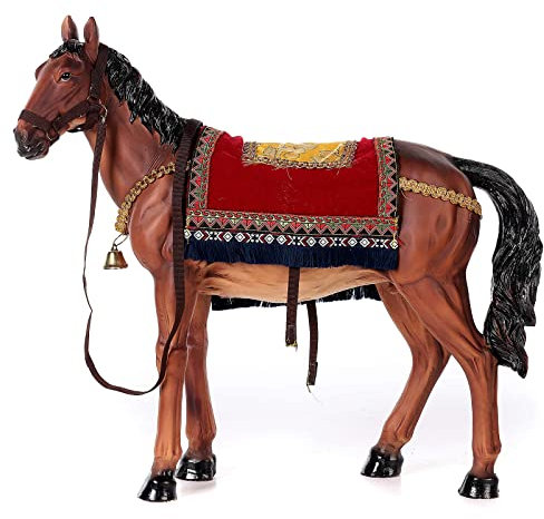 Holyart Pferd mit Sattel aus Harz für Krippe, 60 cm