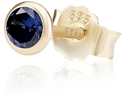 NKlaus Einzel 4,0mm 585 Gelb Gold 14 Karat Ohrstecker Kristall Zirkonia Dunkelblau Butterfly Verschluss Damen Mädchen 11034