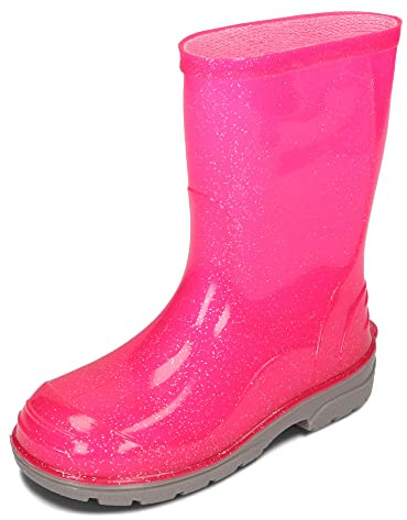 BeKiddy Bambini Stivali di Gomma da Pioggia Ragazze Ragazzi Rot Blau Grün Rosa 20-35 EU (Rosa glitter, 24)