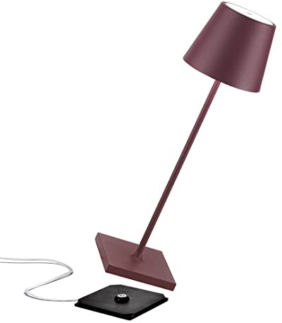 [Amazon Exclusive]Zafferano Poldina Pro Kabellose LED-Tischlampe Wiederaufladbar Touch-Dimmer-IP65, Aluminium H 38 cm/Sockeldurchmesser 11 cm mit Mehrfach-USB-Ladegerät(EU/UK/US), Bordeaux, LD0340X3x1