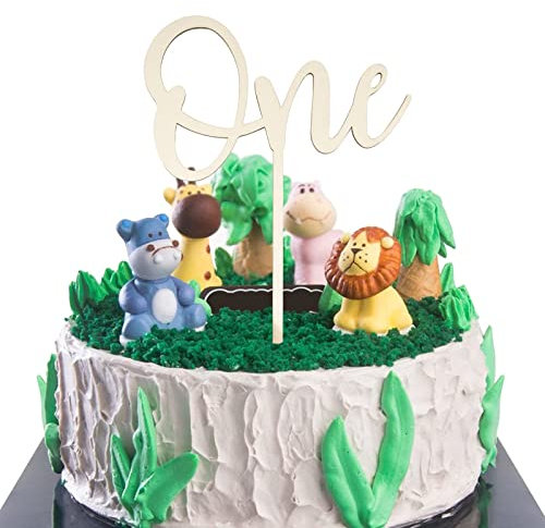 BETESSIN One Kuchen Topper Holz Kuchenstecker Kuchendeko Tortendeko für 1. Geburtstag 1. Jahrestag Gender Reveal Partydeko