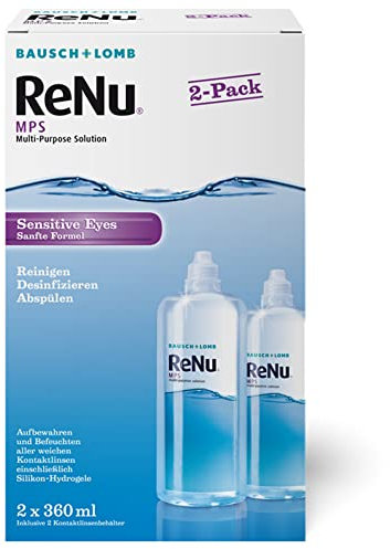 Bausch + Lomb ReNu MPS Sensitive Eyes Kombilösung - Kontaktlinsenreiniger und Aufbewahrungslösung, weiche Kontaktlinsen, 2 x 360 ml, Transparent