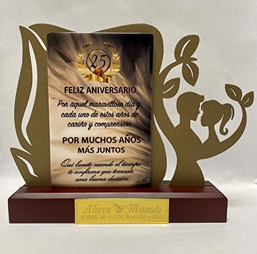 Regalo Bodas de Plata Original Personalizado Figura de Metal con dedicatoria 25 Aniversario de Boda