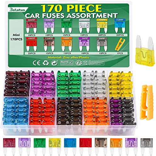 170Pcs Auto Sicherungen Set, Bolatus Mini Kfz Sicherungen Flachsicherungen mit Sicherungszieher Automotive Sicherungen für PKW Wohnmobil LKW Motorrad (2A 3A 5A 7.5A 10A 15A 20A 25A 30A 35A 40A)
