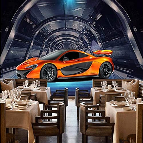 Papier Peint Mural Pour Chambre À Coucher Voiture De Course De Voiture De Sport 3D Auto-Adhésif Mural Papier Peint Photo Papier Peint Moderne Salon Mur Fond Tv Mur Canapé Étude Déc 250 x 175 cm (LxH)
