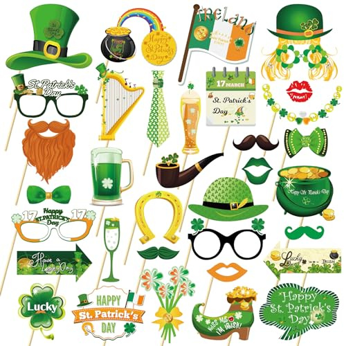 39PCS St Patricks Day Decorations Photo Booth Props, HeiPen St Patricks Day Accessories, St Patricks Day Party Favor Supplies, 25x18cm, (HP0011-14)