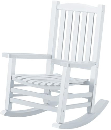 Hupmad Schaukelstuhl aus Holz, für den Außenbereich, übergroßer Schaukelstuhl, Terrasse, Holzwippe mit hoher Rückenlehne und Armlehne, Allwetter-Wippe für Hinterhof, Garten, 180 kg Unterstützung, Weiß