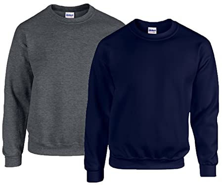 Gildan Men's Fleece Sweatshirt with Crewneck, Style G18000/1 x Dark Heather + 1 x Navy + 1 x HL Notepad, XL