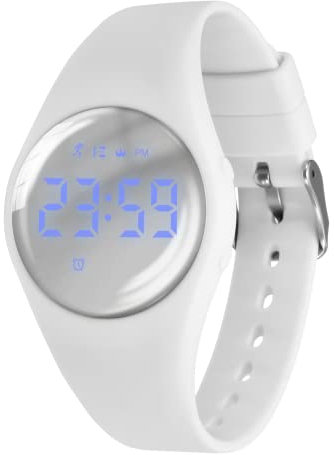 BEN NEVIS Digitale Fitnessuhr mit Schrittzähler, Vibration, Alarm, Entfernung, Stoppuhr und Übung, wasserdicht, wiederaufladbar, aus Silikon, für Jugendliche und Kinder, 54-dj-weiß, Armband