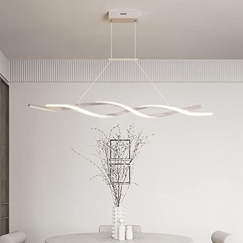 Pendelleuchte esstisch LED Dimmbar Wohnzimmer Hängelampe Modern Hängeleuchte mit Fernbedienung im Wellenförmig Design höhenverstellbar Innen Beleuchtung für Küche Büro Kronleuchter (Weiß, 100cm)