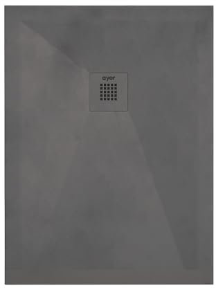 ONDÉE, Receveur Rectangulaire NOLA3, Antidérapant, Texture Imitation Pierre, Grille d’écoulement, Fabrication Européenne, Découpable, Antibactérien, Extra Plat, avec bonde, 100x140cm, Anthracite