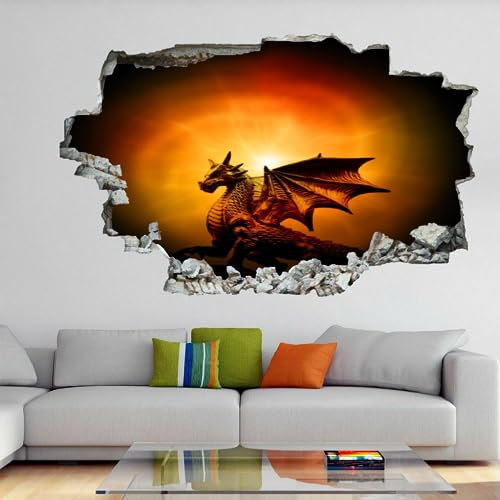 3D Wandtattoos Durchbruch Wandbild Drachen Selbstklebend Kinderzimmer Aufkleber Wandaufkleber Statue Abnehmbare Wandsticker für Kinderzimmer Wohnzimmer Schlafzimmer Deko