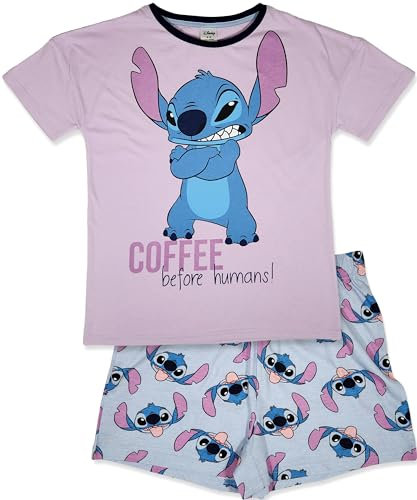 Disney Lilo & Stitch - Conjunto de Pijama Corto para Mujer, 100% Algodón Peinado - M = EU 40-42