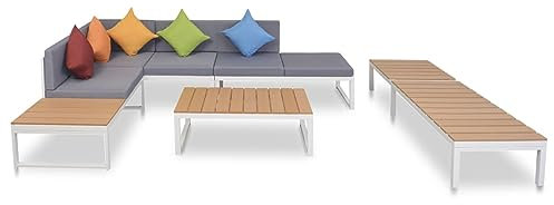Homgoday 5-teiliges Gartenmöbel-Set mit Kissen aus Aluminium und WPC, Sonnenliegen, Schlafsofa, Gartenliegen, Pool-Liegen, Sonnenliege für den Garten