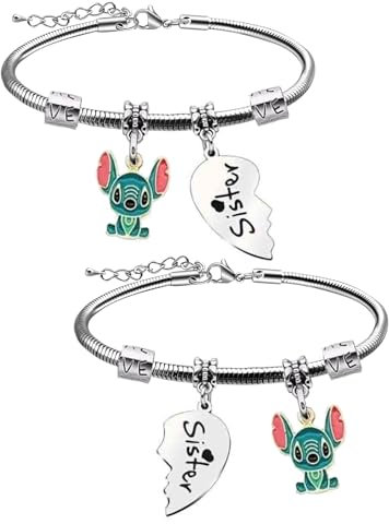 WKxinxuan Stitch Armband Stitch Schmuck Set, 2 Stücke Stitch Armband Mädchen, Stitch Armband Schmuck Sachen Geeignet für den Alltag, Geeignet als Geburtstagsgeschenk für Freunde