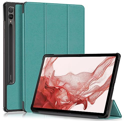 TOPCASE Custodia per Samsung Galaxy Tab S10 Plus/S9 Plus 12,4 pollici, 2023/Tab S9 FE Plus 12,4, ultra pelle, con funzione di sonno/veglia, colore: verde scuro