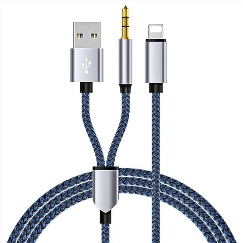 AXFEE Aux Kabel i-Phone Auto, 2 in 1 Audio-Ladekabel für i-Pad, Aux Kabel auf Auto 3,5mm, Audiokabel Ladekabel Kompatibel mit i-Phone 14 13 12 11 Pro Max XS XR X 8 7, Lautsprecher, Alle USB Gerät