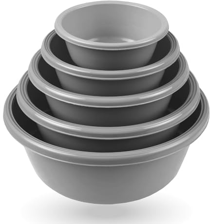 Pro Home Salatschüssel 5er Set (700ml - 6 L) Grau - Rührschüssel Vorratsschüssel, Spülmaschinenfest (Ø16cm - Ø32cm) Lebensmittelbehälter, stapelbar