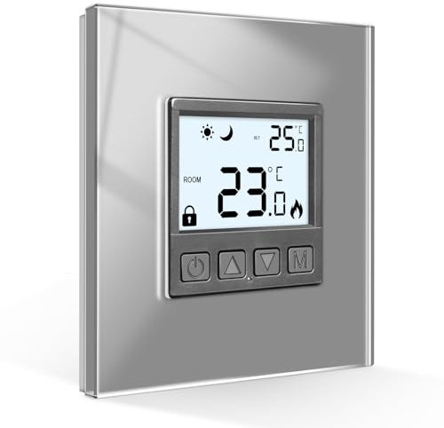 CNBINGO Thermostat Fussbodenheizung Raumthermostat Digital Unterputz für Wasser Boiler Thermostat Heizung Wandthermostat mit Glasrahmen, Gray