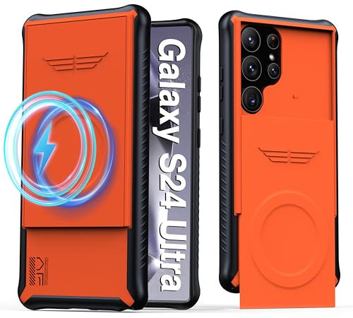 Astralxipher for Samsung Galaxy S24 Ultra Case Compatible with MagSafe Slide Camera Cover PC Back Soft TPU Shockproof Protective Case for Galaxy S24 Ultra (Orange)