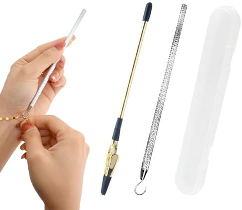 PEOUWNES 2 Pcs Bracelet Helper Tool, Bracelet Helper Tool Hook, Wearing Tool Aid Assistance, Metal Bracelet Helper Tool for Necklace Bracelet Watch Clasps Zippers Crafts Adjustment（Silver and Gold)