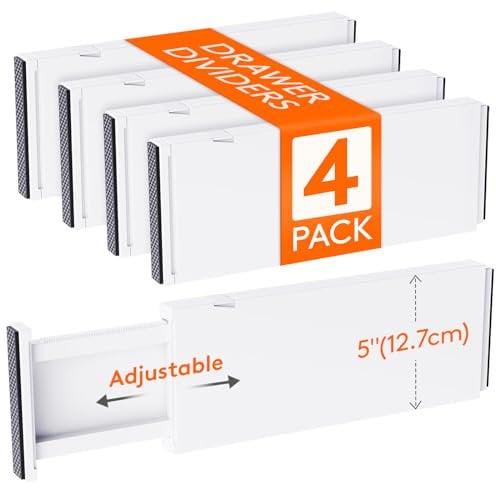 Lifewit Divisores de Cajones de 34,3-55,9cm Ajustable, Altura 12,7cm, Organizador Armario para Ropa/Utensilios/Maquillaje, Separador para Cocina/Escritorio/Tocador Almacenamiento, 4 Paquetes