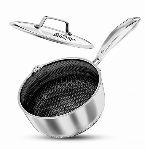 Saucepan with lid 20cm/2L | Nonstick Sauce Pot for Induction, Gas, Electric Hobs |Cooking Pot with Pour Spout |Stay Cool Handle | Anti Scratch | Honey Comb German Engineering | Chemical Free