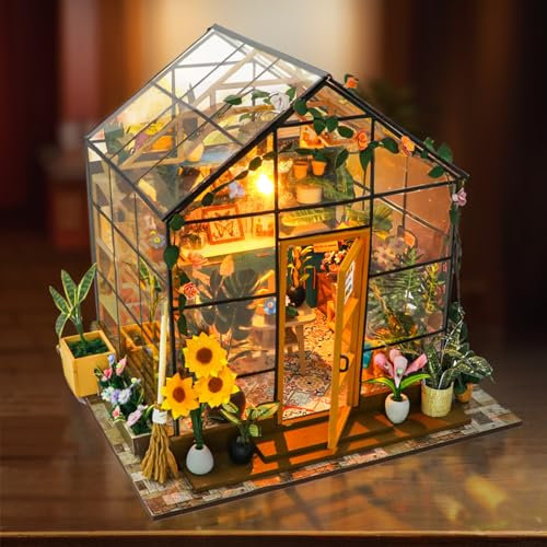 JONRRYIN Miniature da costruire, Miniatura casa delle Bambole con Luce LED, Negozio di fiori Modello con Mobili, Attrezzi per Casa Delle Bambole in Miniatura 3D per la Decorazi (A)