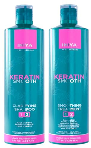 Iniya Keratin Smooth brasilianisches Haarglättungs-Set ohne Formol | Brasilianisches Glättungs-Set Keratin, Kollagen, Hyaluronsäure & Protein | Iniya Professional (2 x 120 ml)