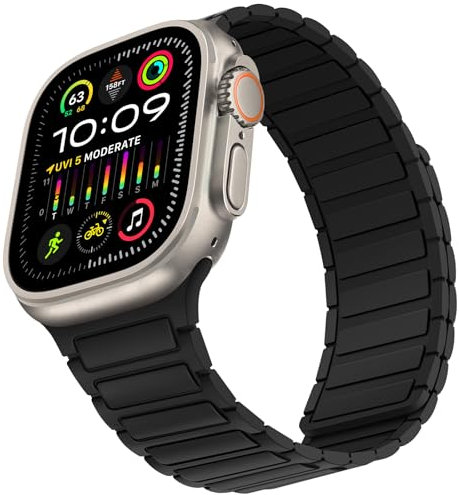 Suphart Correas Compatible con Correa Apple Watch 49mm 46mm 45mm 44mm 42mm, Correa Magnética de Silicona Suave para iWatch Ultra 2 Ultra SE Serie 10 9 8 7 6 5 4 3 2 1, Negro