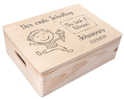 Creative Deco Personalisiert Einschulung Geschenk | Junge Schulanfang | Geschenke | Einschulungsgeschenke Erster Schultag | Schultüte Holzkiste Erinnerungsbox