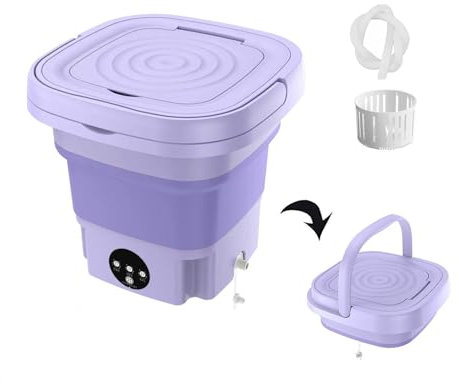 Lavadora Portatil ， Lavadoras Baratas 8L con Secador Giratorio,Pantalla TáCtil Lavado PortáTil Plegable para Calcetines Ropa Interior Limpieza,Purple