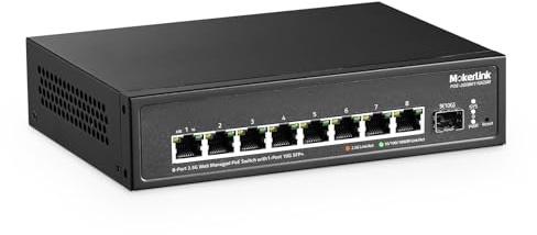 MokerLink Switch gestito POE a 8 porte 2.5G con slot SFP+ 10G IEEE8023af/at PoE 120W, mini dimensioni in metallo senza ventola, Easy Web Managed Network Switch