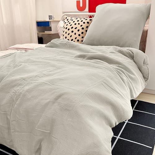 DerF HOME Muslin Bettwäsche Grau 135x200cm Bettbezug + 80x80cm Kissenbezug,100% Baumwolle,weich und hautfreundlich für einen erholsamen Schlaf
