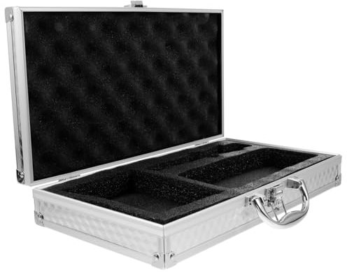 Parliky Aluminum Portable Microphone Case Sponge Slots Wear-Resistant Mic Storage Box for Wireless Mics and Sound Cards for Ktv and Gym Use