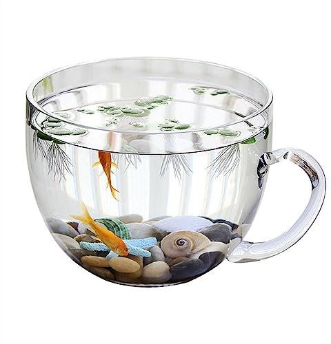 Aquarium fish tank Large Bowl Shape with Handle Glass Aquarium Tank Transparent Thickened Table Top Fish Tank Ecological Aquascape Tank Table Top Ornaments