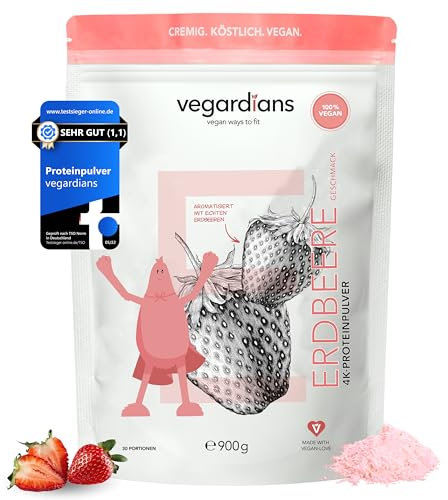 Vegardians veganes Protein Pulver Erdbeere 900g - vegan Protein laktosefrei, glutenfrei & ohne künstliche Aromen - Premium Erdbeere Proteinpulver made in Germany