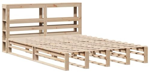 vidaXL Massivholzbett, Holzbett Bett mit Kopfteil, Bettgestell mit Lattenrost, Doppelbett Palettenbett für Schlafzimmer, 140x200cm Kiefer