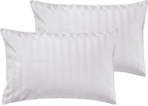Pure Label 2er Set Mako Satin Damast Streifen Kissenbezüge 40x60 cm aus 100% Baumwolle in weiß| Traumhaft weiche Deko Kissen passend zu unseren Bettwäsche Sets