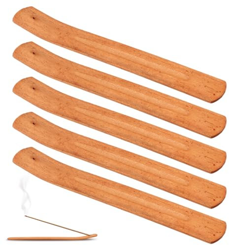 Porte Encens Baton, 5pcs Support Encens 23.5cm de Long en Pin Bois Massif Bruleur Encens Bâton Naturel avec Récupérateur de Cendres Deco Zen pour Salon de Thé Salle de Méditation Yoga
