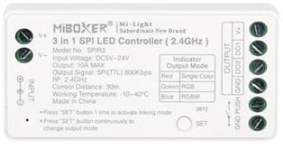 LIGHTEU®, Miboxer - Controller LED 3 in 1 SPI (2,4 GHz), controller per striscia LED Pixel, DC5 V ~ 24 V, max. 10 A, SPIR3