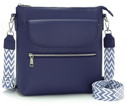 JSDOST Umhängetasche Damen Groß Handtasche Damen Mittelgroß Crossbody Bag Damen Veganes Leder Schultertasche Damen mit Vielen Fächern Blau