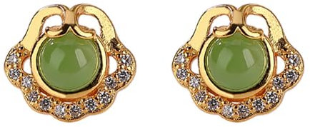 Lllunimon Jade Ohrstecker für Frauen Männer Grüne Jade Ohrringe 925 Sterling Silber Ruyi Ohrstecker, Gutes Glück handgemachte Jade Geschenk für Jubiläum