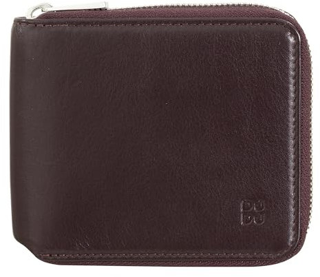 DUDU Portafoglio Uomo RFID in Pelle Portamonete con Cerniera Zip Esterna Piccolo con 6 Slot Carte Burgundy scuro